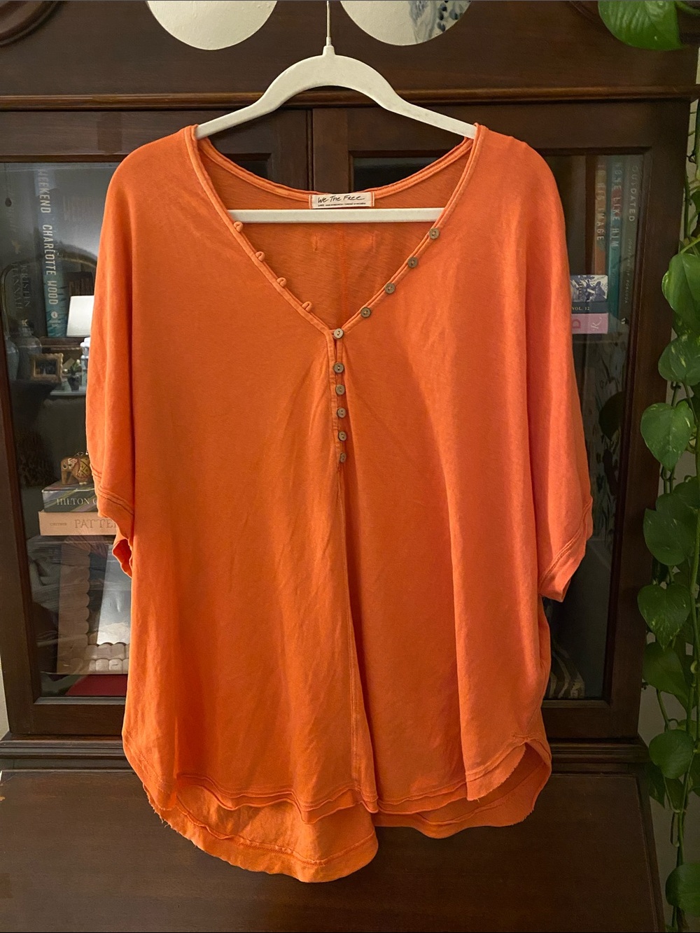 We The Free Button-Front V-Neck Tee — Orange